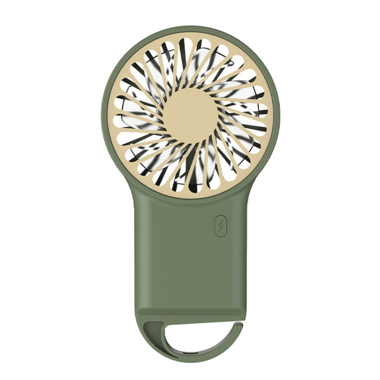 Handheld Foldable Desktop USB Rechargeable Mini Fan Mountaineering Hook Mute Fan Olive Green