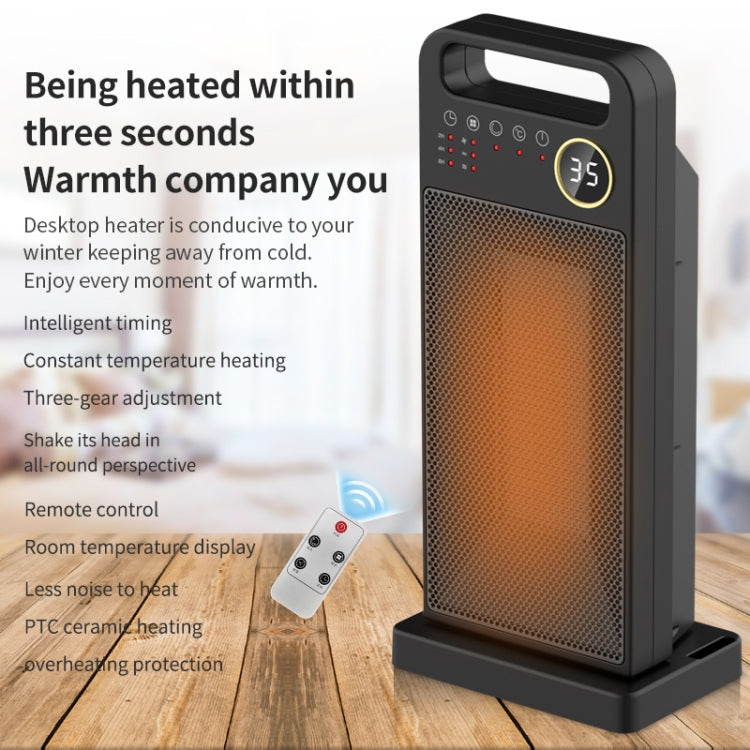 LCD Digital Display Rotary Remote Control Heater PTC Ceramic Heating Heater Spec EU Plug Black