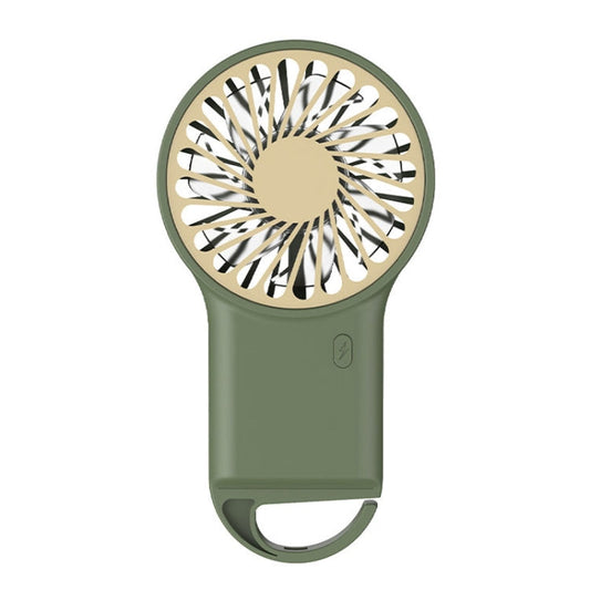 Handheld Foldable Desktop USB Rechargeable Mini Fan Mountaineering Hook Mute Fan Olive Green